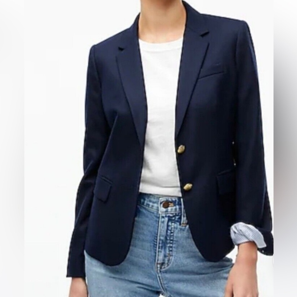 Navy Wool J-Crew Blazer with Gold Buttons